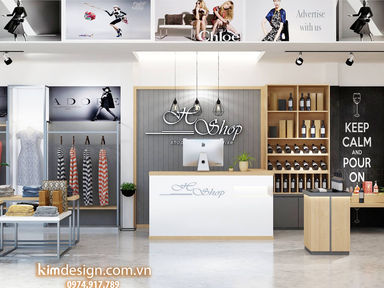 thiết kế shop mỹ phẩm H shop