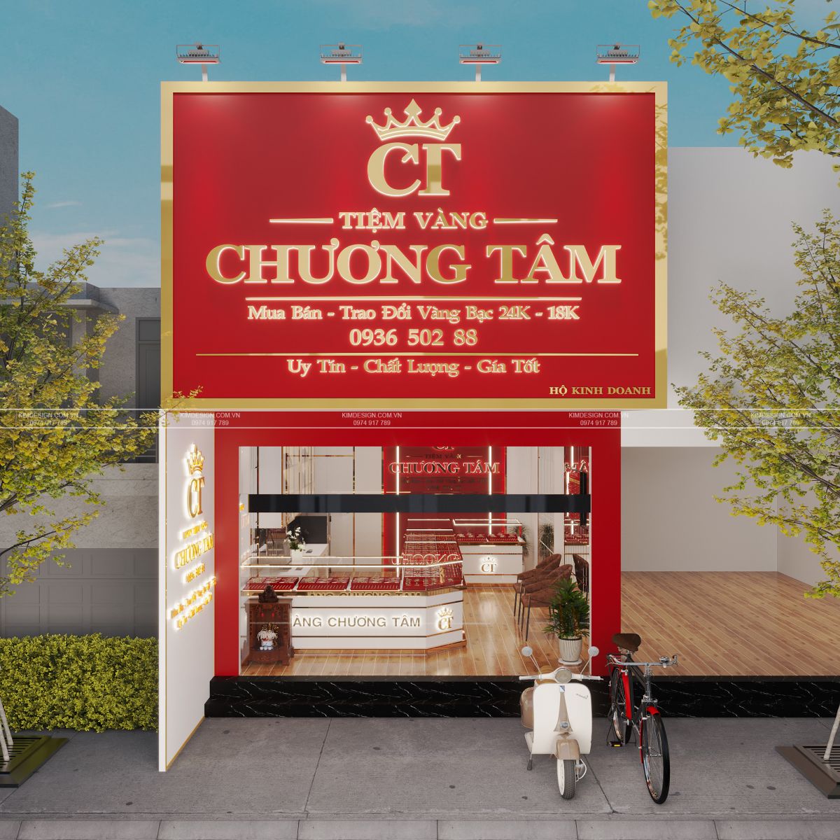 Ý TƯỞNG THIẾT KẾ TIỆM VÀNG MANG SẮC ĐỎ QUYỀN QUÝ - SẮC VÀNG PHỒN VINH