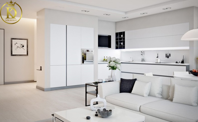 Thiết kế nội thất căn hộ chung cư tone màu trắng thể hiện sự tinh tế