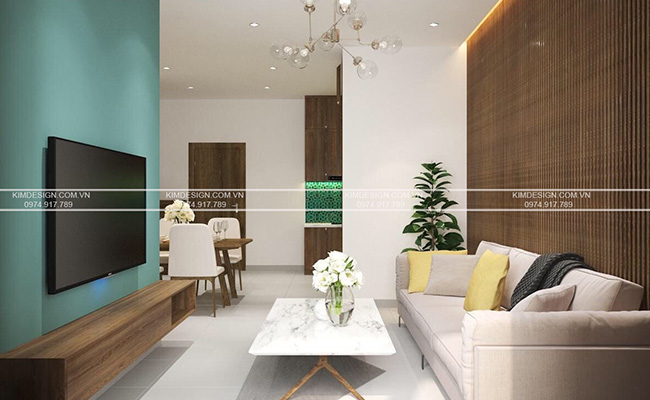 Thiết kế nội thất căn hộ nhỏ với phòng khách liền bếp tiết kiệm không gian