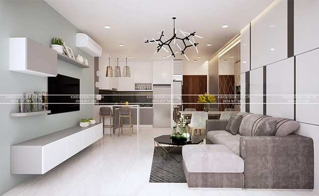 Thiết kế nội thất chung cư đơn giản với không gian phòng khách tiện nghi