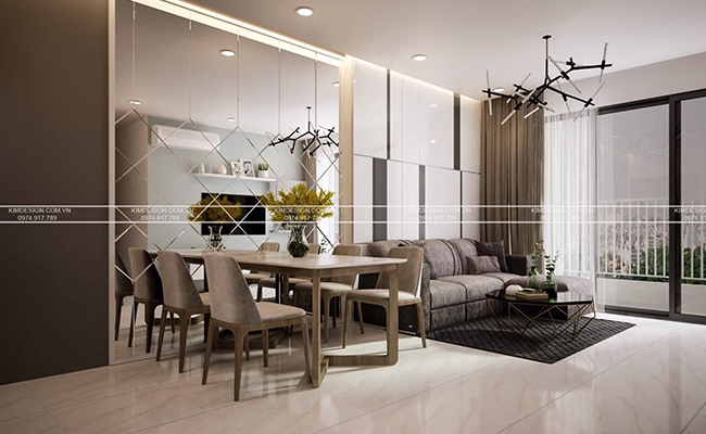 Kệ tivi treo tường trong phòng khách có đường nét đơn giản