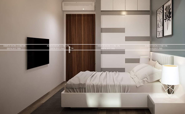 Giường, tủ và màu sắc phòng ngủ được thiết kế hài hòa