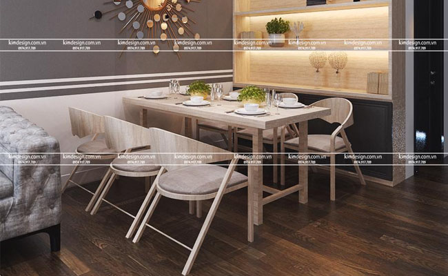Mẫu bàn ăn dành cho sáu người với tone màu nâu nhạt, tươi mới và thuần khiết