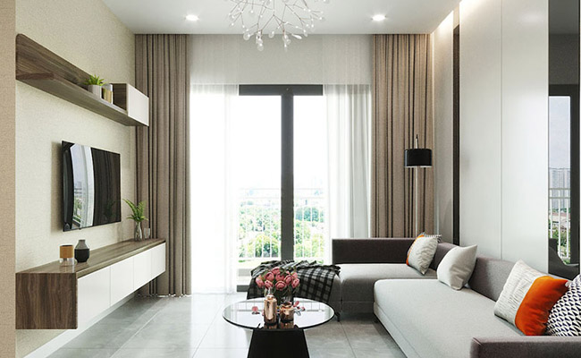 Mẫu thiết kế phòng khách chung cư tối giản